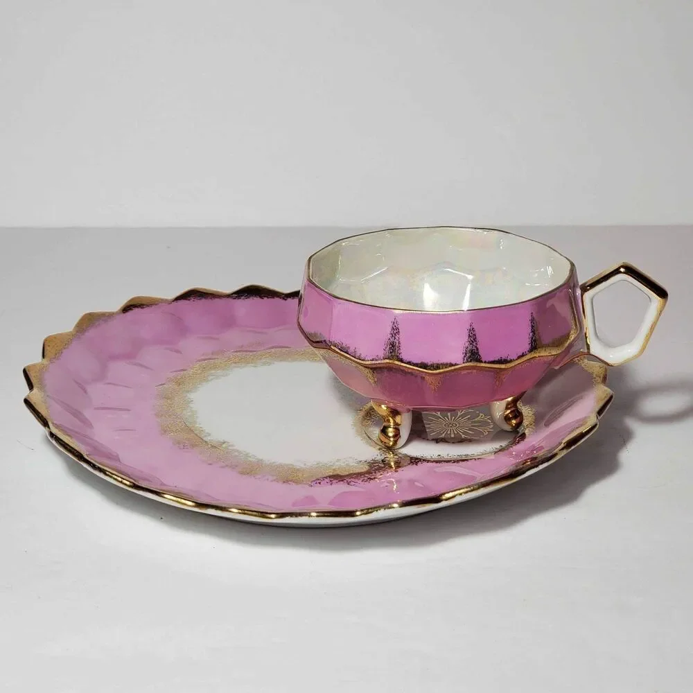 Royal Halsey Teacup and Snack Plate Pink Gold Vintage
